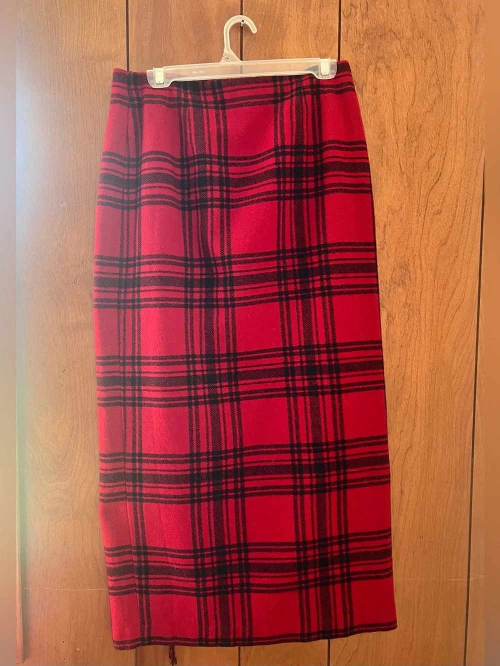 Vintage Red Plaid Wrap Midi Skirt